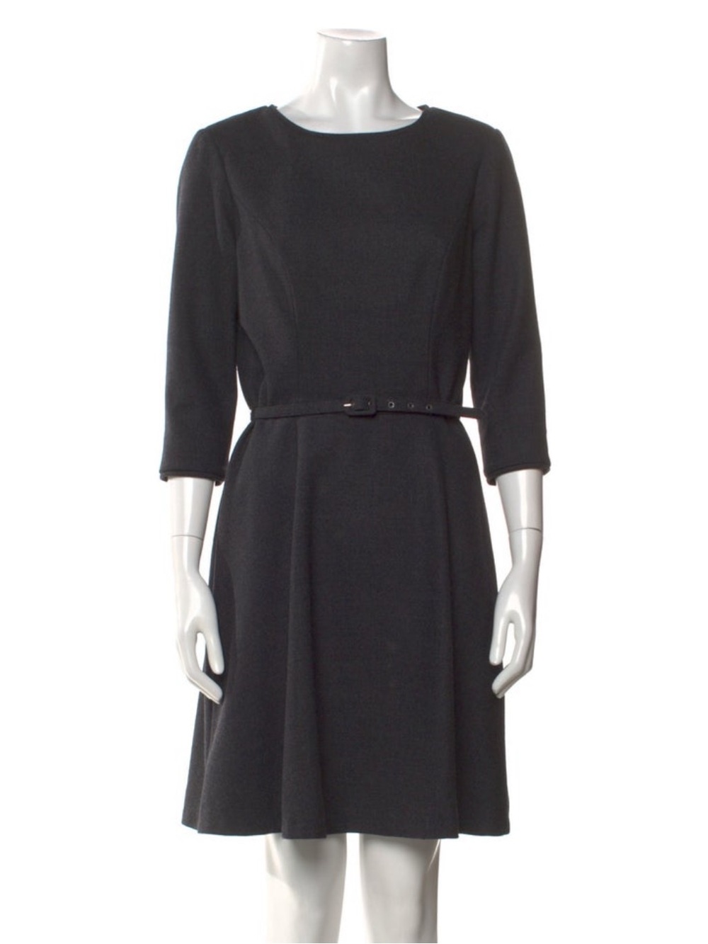 Monique Lhuillier Black Long-Sleeve Belted A-Line Dress